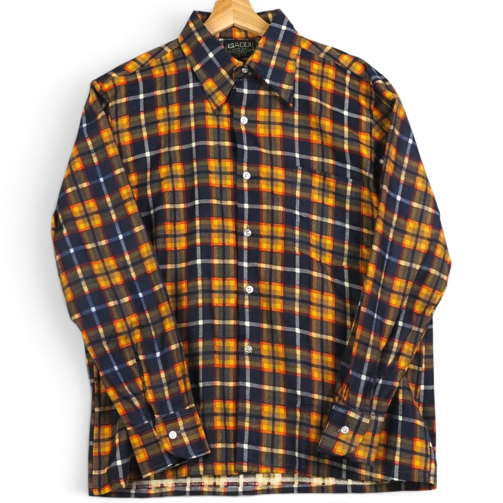 VTG 80s Gaddi Mens Plaid Button Down Shirt L Navy Orange VTG Deadstock *FLAW*